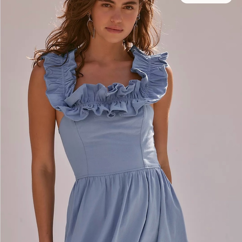 Free People Sky Blue Ruffle Midi Dress